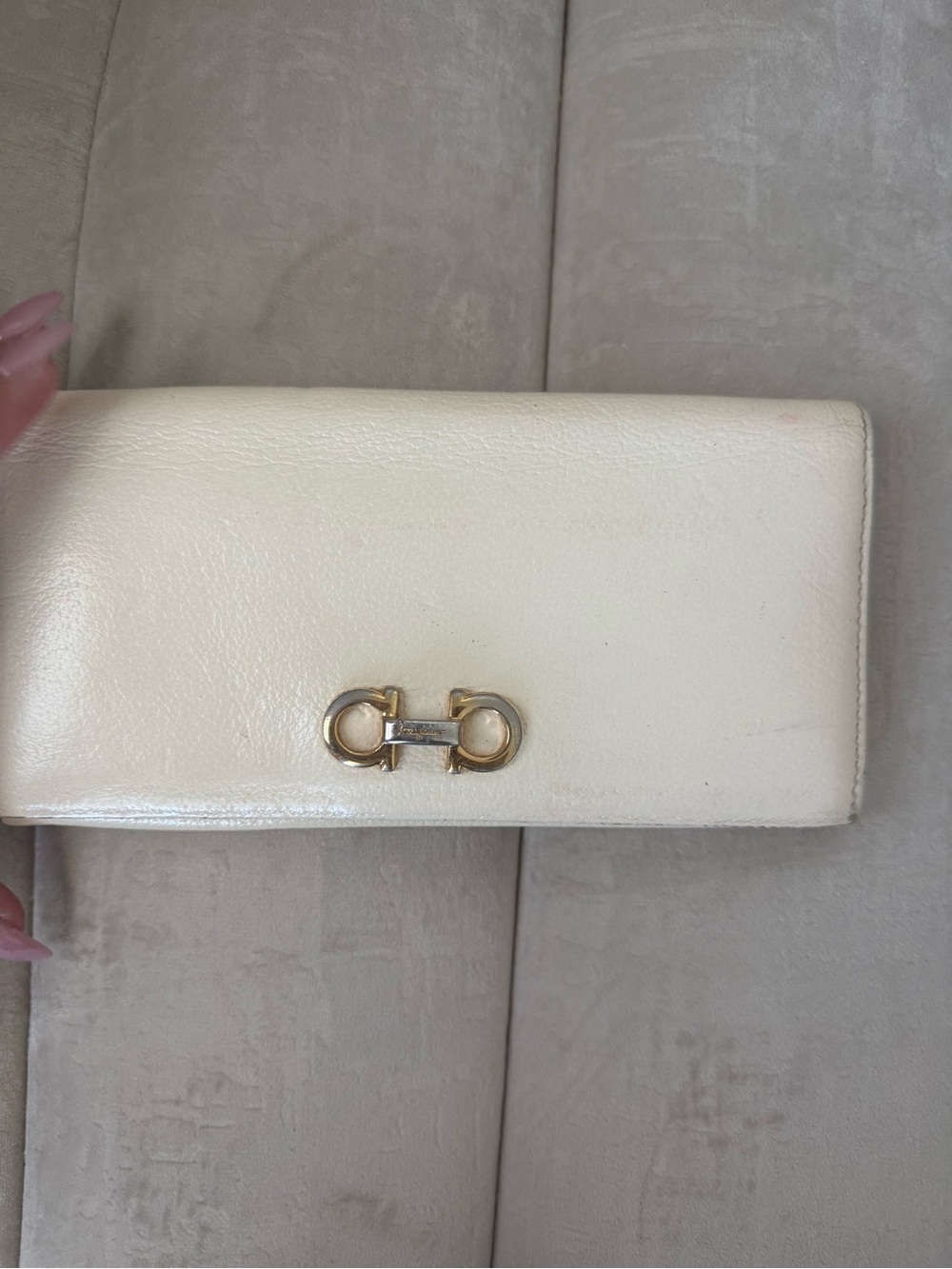 Vintage Ferragamo Cream Leather Wallet